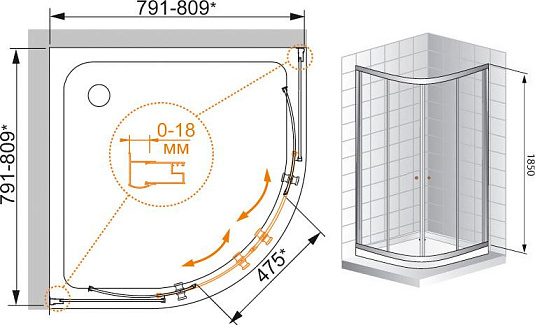 Душевой уголок Cezares Pratico R2 80 P Cr