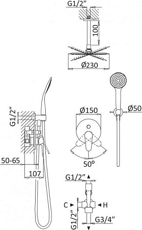 Душевая система Cezares CZR-B-DSIS-ST, сатин
