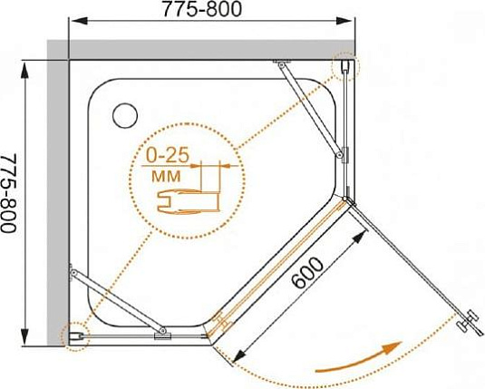 Душевой уголок Cezares CRYSTAL-S-P-1-80-C-Cr-R