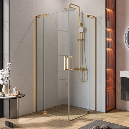Душевой уголок Cezares SLIDER-A-2-100/110-C-BORO профиль брашированное золото, стекло прозрачное