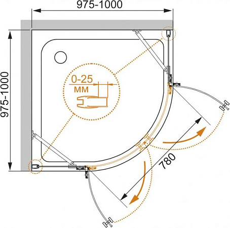 Душевой уголок Cezares CRYSTAL-S-R-2-100-C-Cr