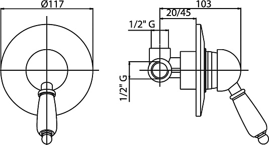 Смеситель Cezares Elite DIM-03/24-Bi С ВНУТРЕННЕЙ ЧАСТЬЮ для душа