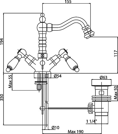 Смеситель Cezares Diamond DIAMOND-BS2-03/24-Sw для биде