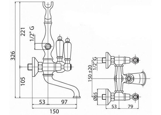 Смеситель для ванны и душа Cezares FIRST-VD-03/24-Bi золото