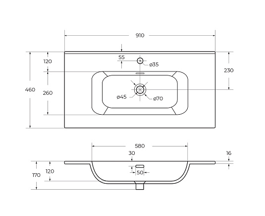 Накладная раковина Cezares Duet 91 CZR-8095-90 белый глянец