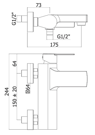 Смеситель для ванны и душа Cezares OVEST-VDM-NOP, черный