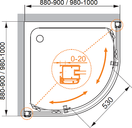 Душевой уголок Cezares ANIMA-W-R-2-90-C-Cr-IV стекло прозрачное