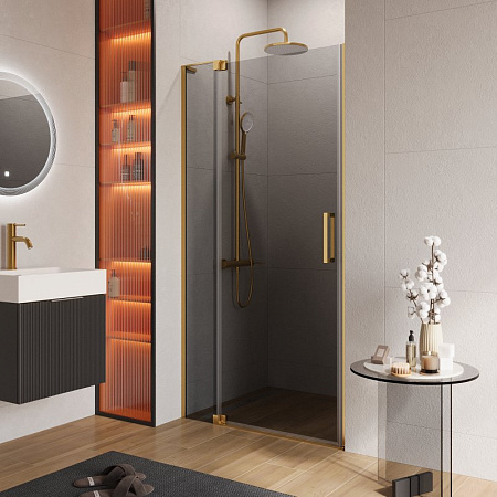 Дверь душевая Cezares Slider 100 SLIDER-B-1-100/110-GRIGIO-BORO профиль брашированное золото, стекло тонированное