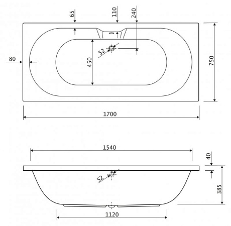 Акриловая ванна 170х75 Cezares Calisto-170-75-45