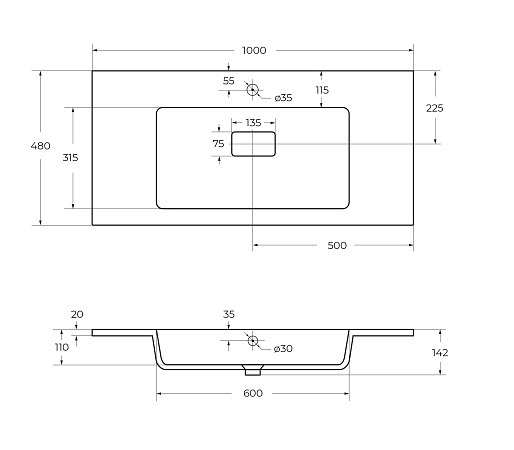 Накладная раковина Cezares Slider 100 CZR-1000/480-LV-MR-PRS белый матовый