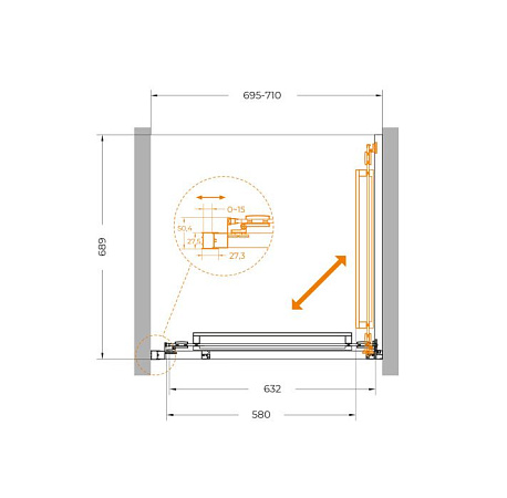 Душевая дверь Cezares LUX-B-FS-1-70-C-GM 70х195 без поддона, профиль оружейная сталь, стекло прозрачное