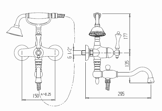Смеситель для ванны и душа Cezares MARGOT-VDFM2-NLC, черный хром