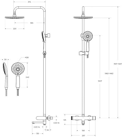 Душевая система Cezares Stylus  STYLUS-CVD-NOP черный матовый