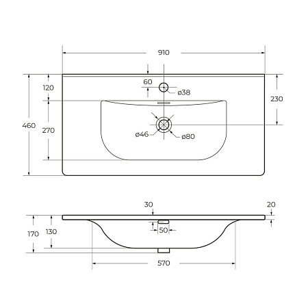 Накладная раковина Cezares Molveno 91 CZR-8099-90 белый глянец