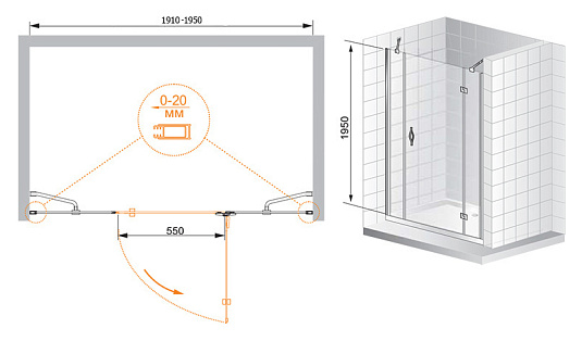 Душевая дверь в нишу Cezares Bergamo B13 80 60/60 C Cr R