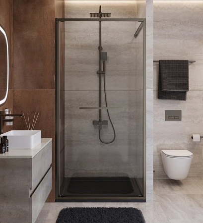 Душевая дверь Cezares LUX-B-FS-1-80-C-GM 80х19 без поддона, профиль оружейная сталь, стекло прозрачное