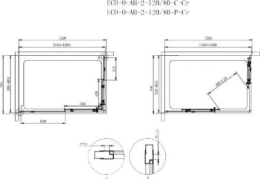 Душевой уголок Cezares ECO-O-AH-2-120/80-C-Cr стекло прозрачное
