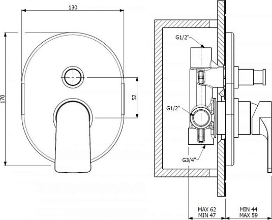 Смеситель для душа Cezares LAGOS-VDIM-GT, графит
