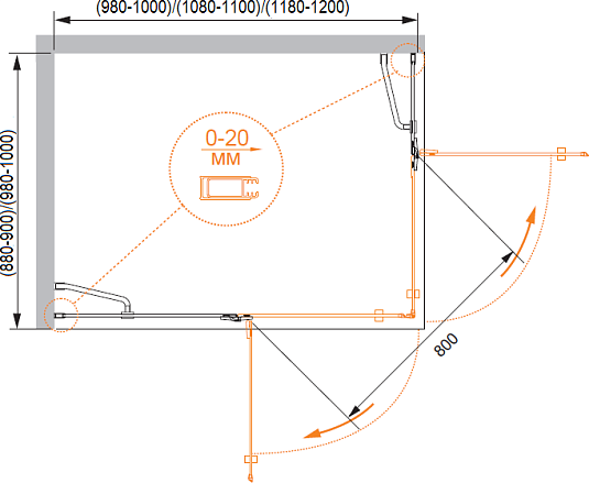 Душевой уголок Cezares BERGAMO-W-AH-2-100/90-P-Cr-R стекло punto