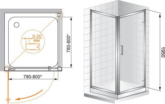 Душевой уголок Cezares PORTA-D-A-11-80-C-Cr стекло прозрачное