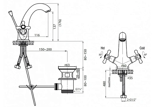 Смеситель для раковины Cezares Nostalgia NOSTALGIA-LS1-03/24 золото