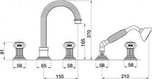 Смеситель на борт ванны Cezares APHRODITE-BVD-02-M, бронза