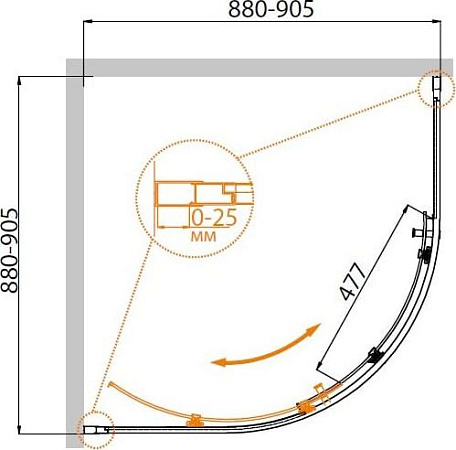 Душевой уголок Cezares MOLVENO-R-1-90-P-Cr стекло punto