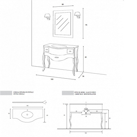 Мебельная раковина 105 см Cezares Lady IS/LA/LD/RO/04 черный