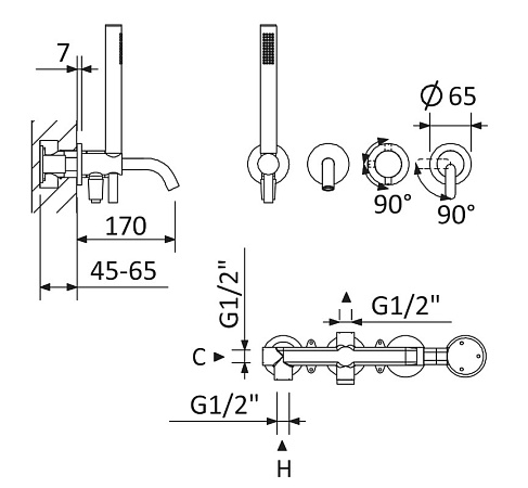 Смеситель для ванны с душем Cezares Leaf LEAF-VDIM3-D-L-01 хром