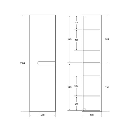 Шкаф-пенал Cezares Duet DUET-1500-2A-SC-BL белый