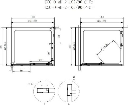 Душевой уголок Cezares ECO-O-AH-2-100/90-C-Cr стекло прозрачное