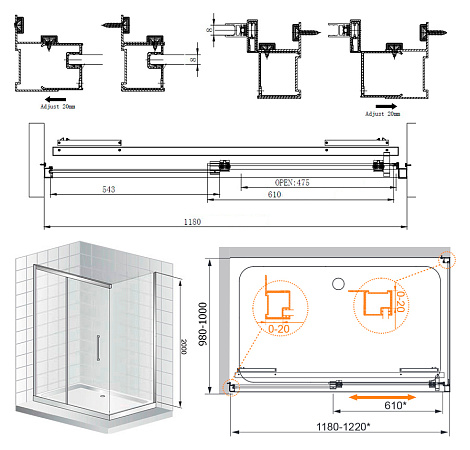 Душевой уголок Cezares Lux soft W AH1 120/100 C Cr IV