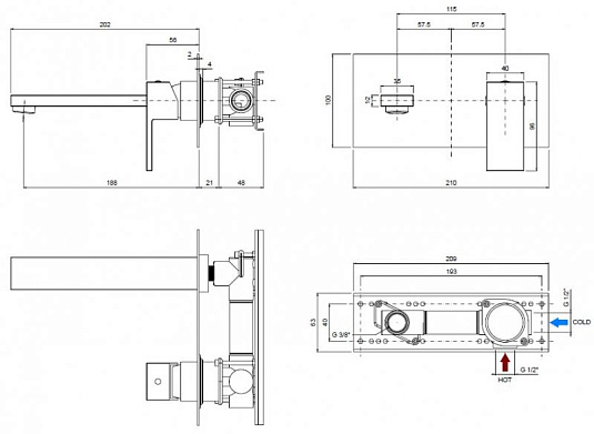 Смеситель для раковины Cezares UNIKA-BLI1-NOP, черный