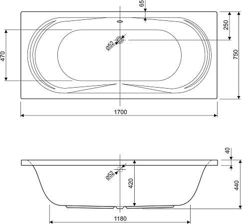 Акриловая ванна 170х75 Cezares Amalfi AMALFI-170-75-45