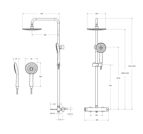 Душевая система Cezares Relax RELAX-CD-GM оружейная сталь