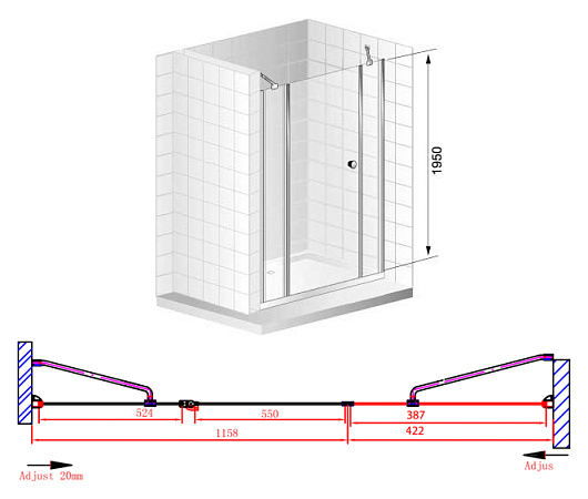 Душевая дверь в нишу Cezares Elena B13 40/60/60 P Cr L