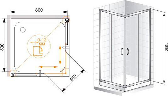 Душевой уголок Cezares Pratico A2 80 P Cr