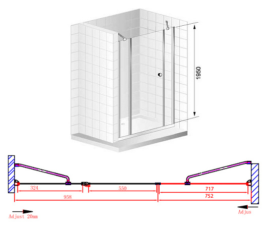 Душевая дверь в нишу Cezares Elena B13 80/60/40 C Cr