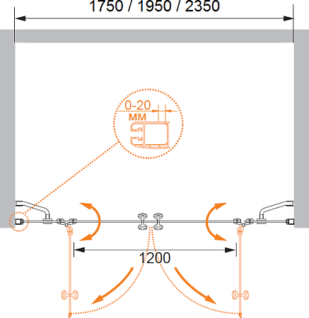 Душевая дверь в нишу Cezares ELENA-W-B-22-200-C-Cr стекло прозрачное