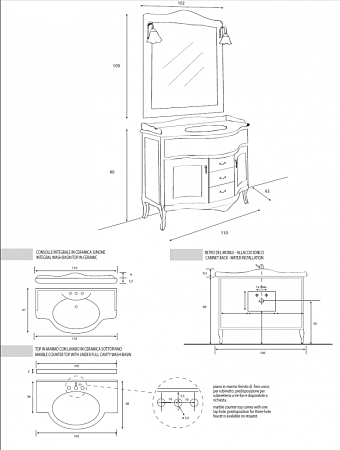 Зеркало 102 см Cezares Andama AN/03.05 rosso frassinato